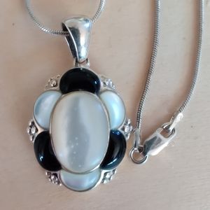Vintage Sterling mother of pearl onyx necklace